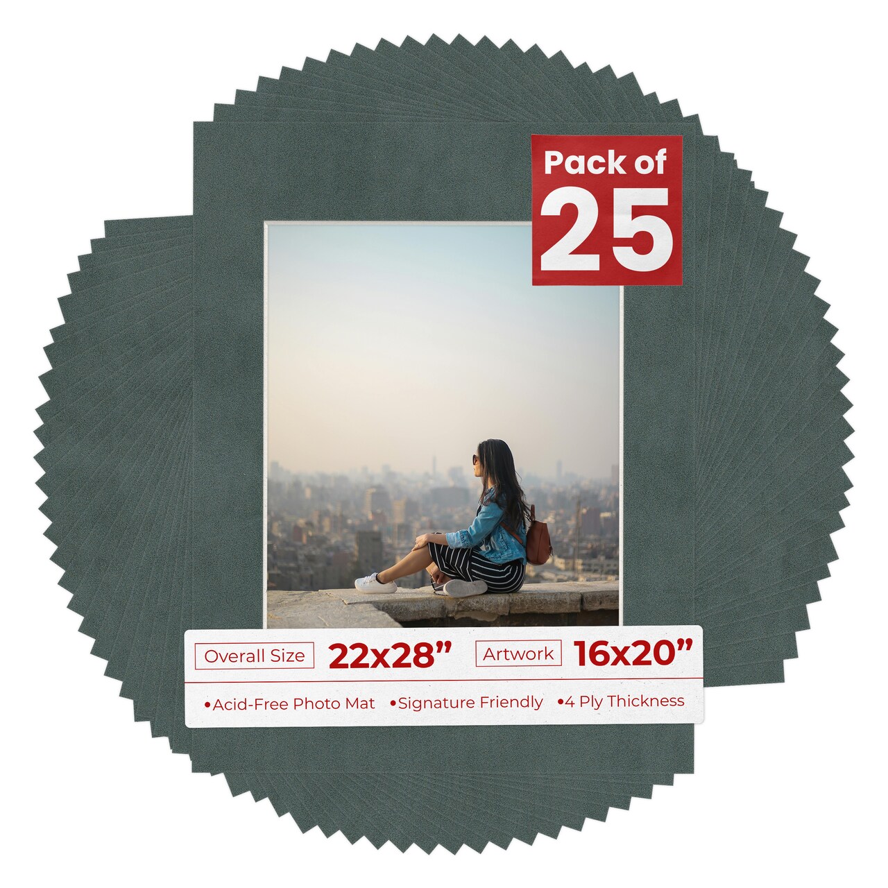 Dark Grey Suede Mat Board for 22x28 Frames - Fits 16x20 Photos